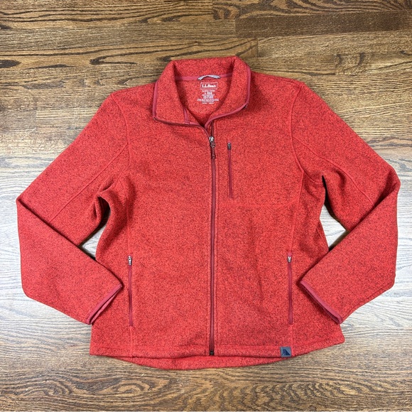 L.L.Bean Jacket Mens Large Red Heathered Sweater Full Zip Slightly Fitted Pocket - Picture 1 of 10